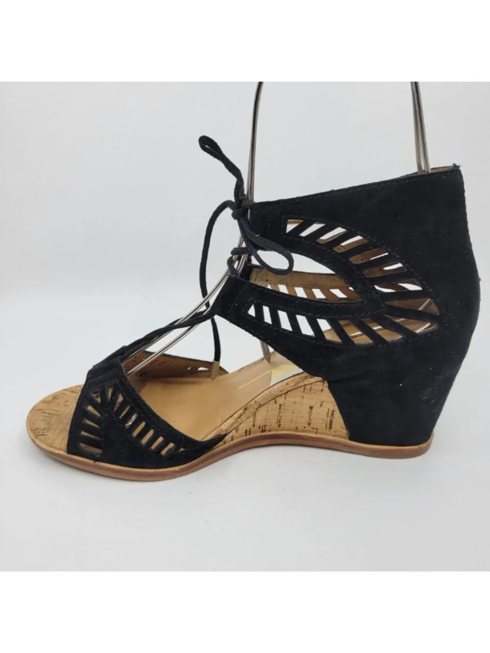 Dolce Vita Linsey Black Wedge Sandals Womens Size 6.5 Black Suede Lace Up Cut Ou